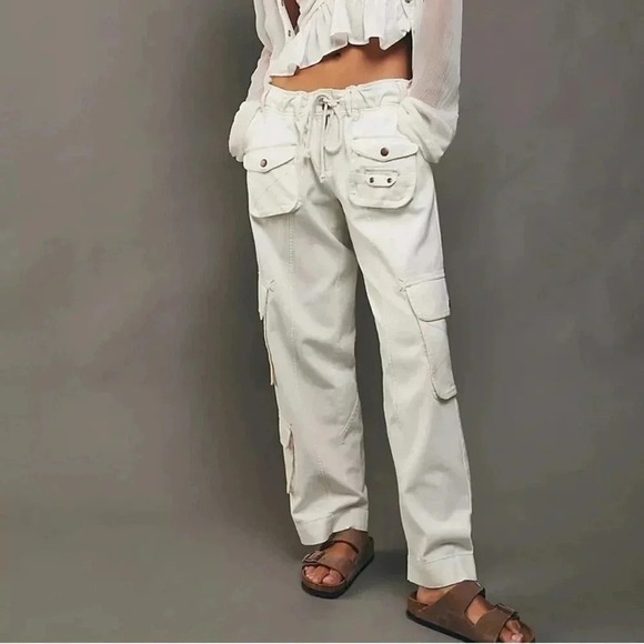 Free People Tahiti Cargo Pants Utility Low Rise Baggy White Tofu Medium - Picture 1 of 14